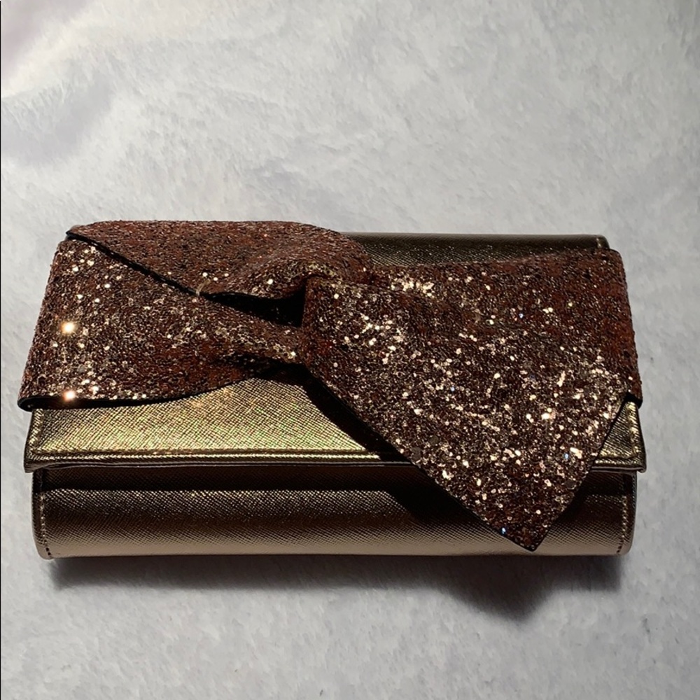 Evening clutch gold and rose gold bow
